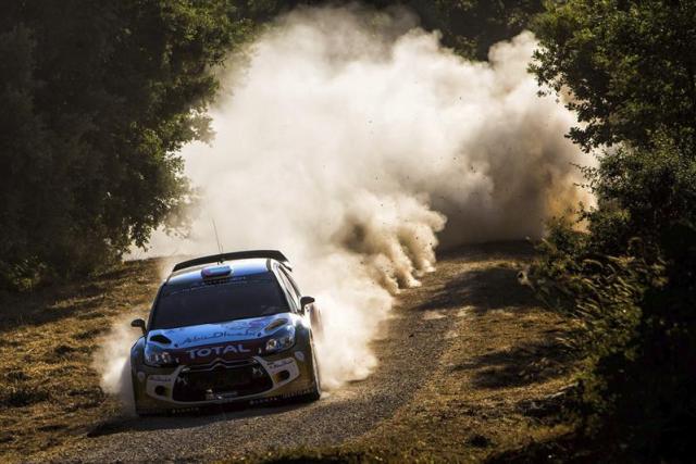  El piloto de Abu Dhabi, Khalid Al Qassimi, conduce su Citroen DS3 WRC durante una etapa de entrenamiento del Rally de Italia-Cerdeña, sexta prueba del calendario, en Alghero, Italia, el 5 de junio del 2014. EFE/Reporter Images