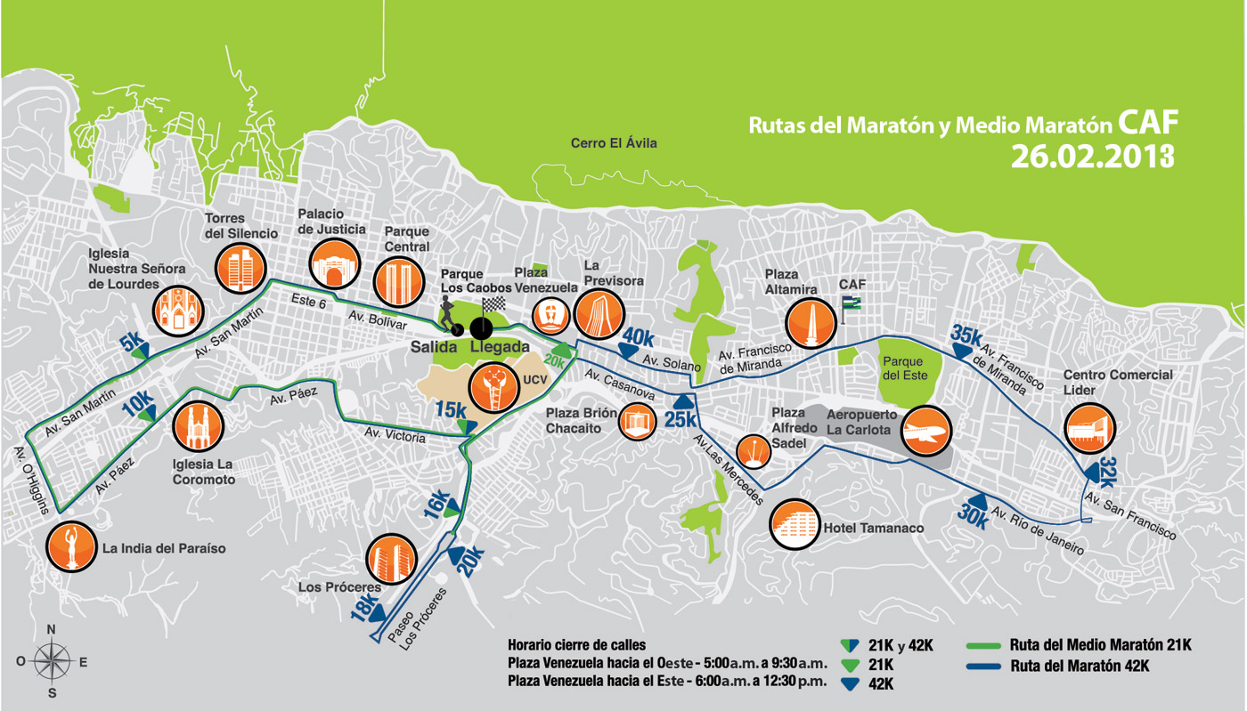 Vías del oeste y este de Caracas estarán cerradas este domingo por maratón de la CAF (Mapa)