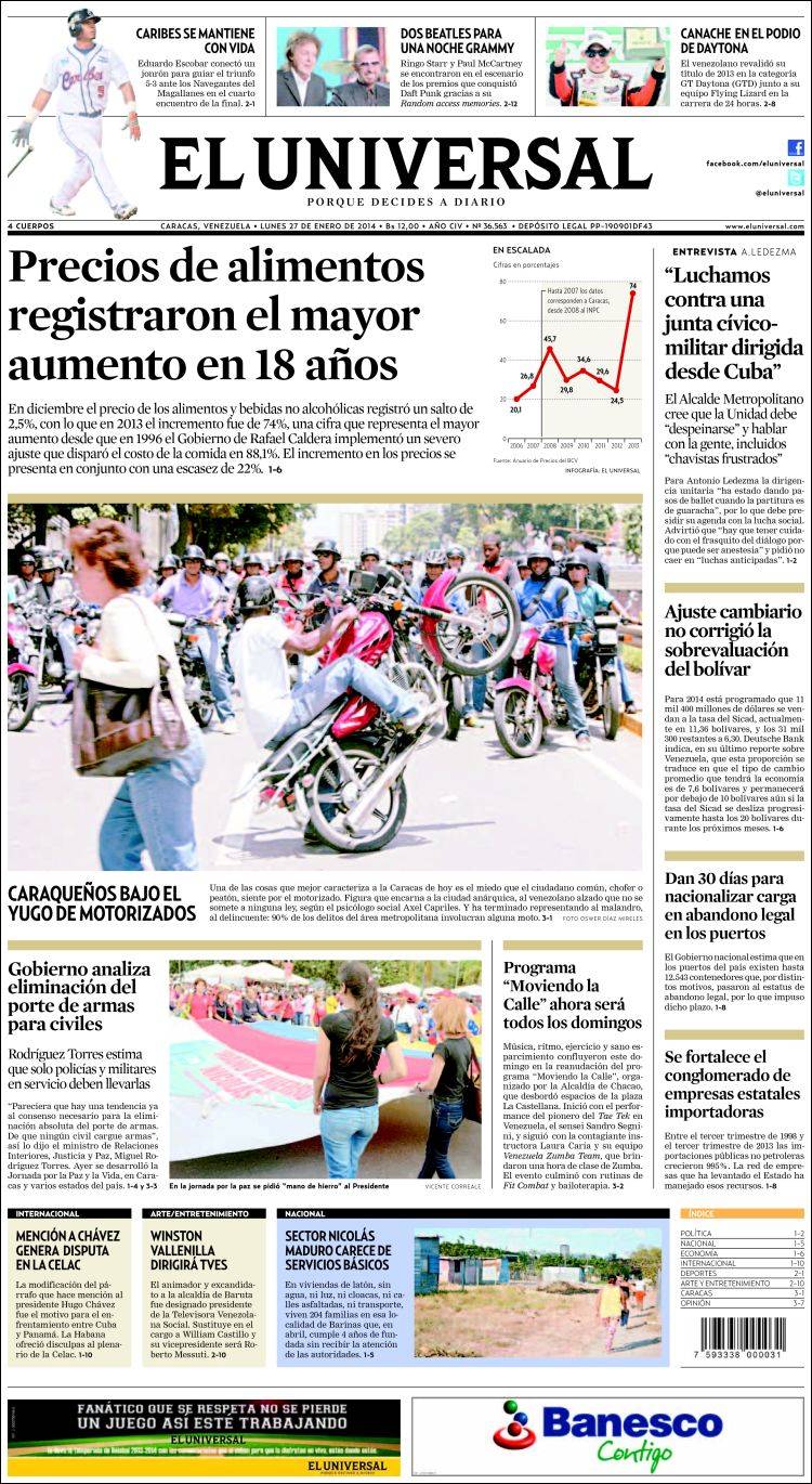 Portadas del lunes 27 de enero de 2014