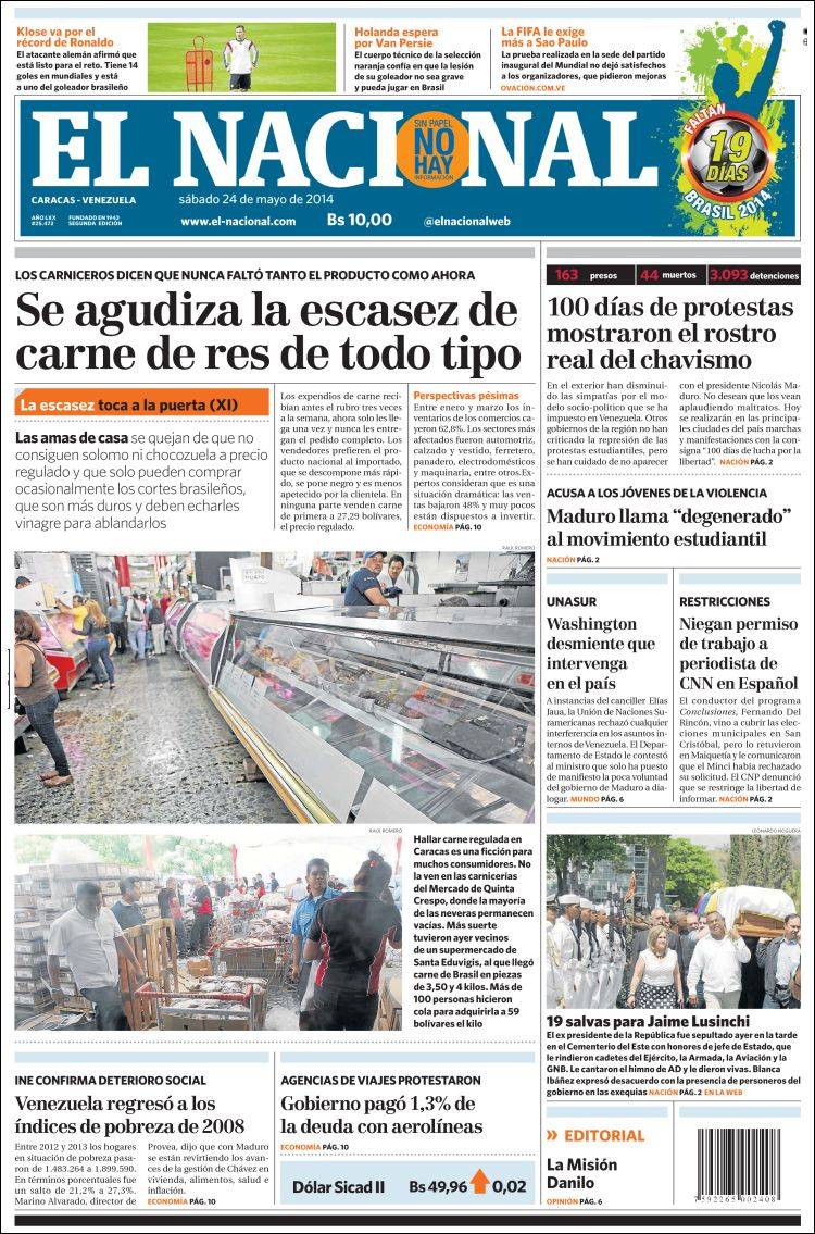 Portadas del sábado 24 de mayo de 2014