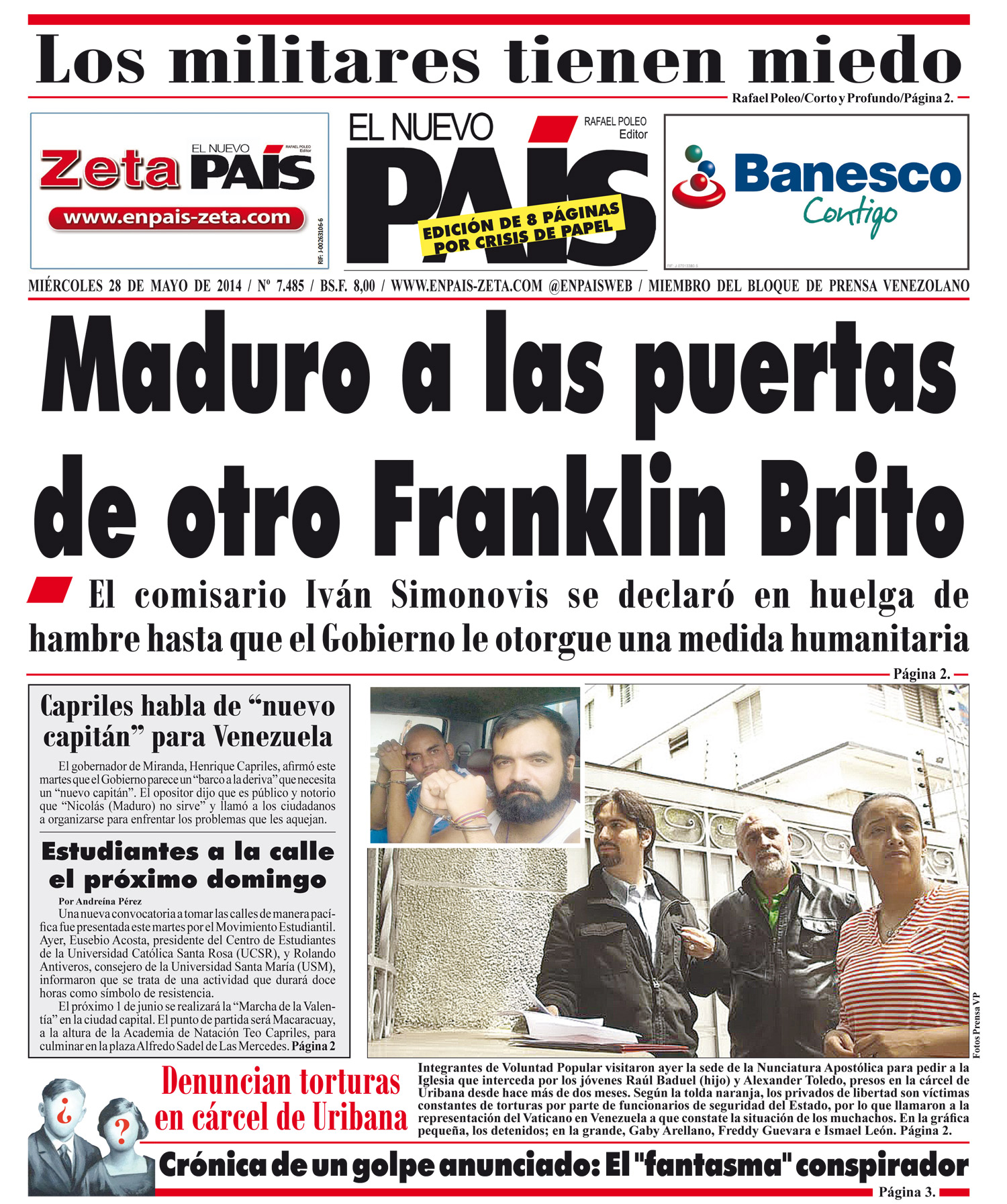 Portadas del miércoles 28 de mayo de 2014