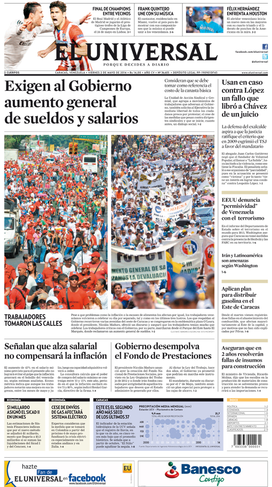 Portadas del viernes 02 de mayo de 2014