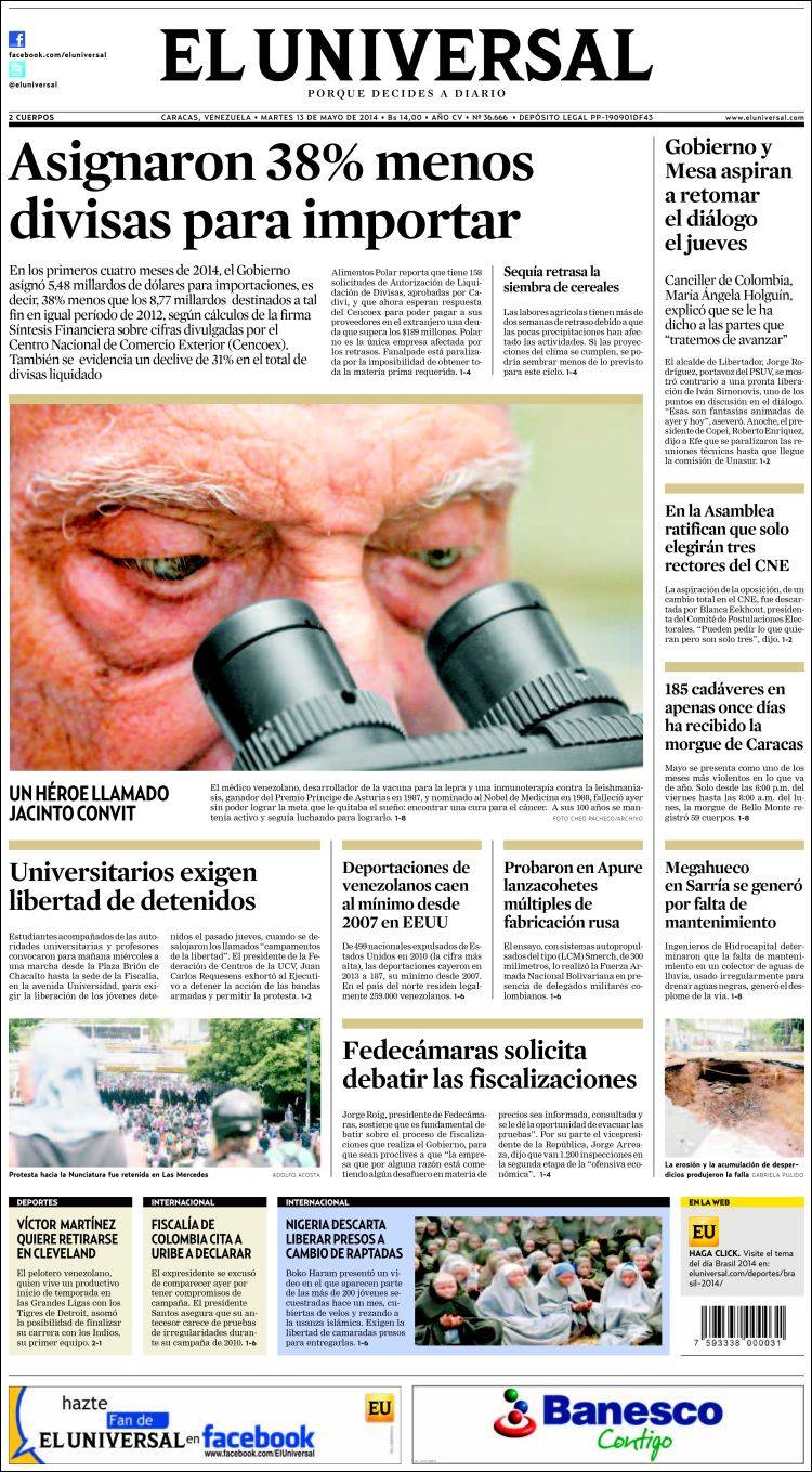 Portadas del martes 13 de mayo de 2014