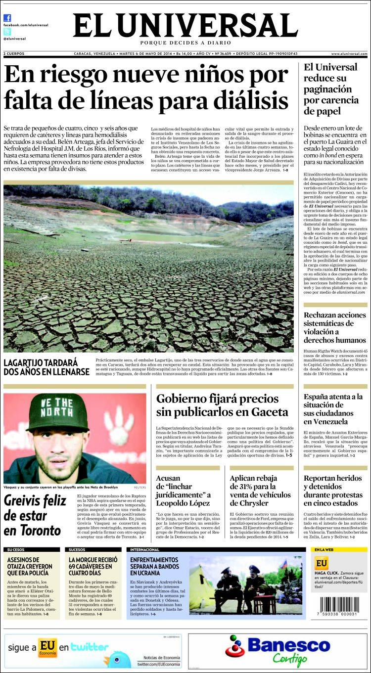 Portadas del martes 06 de mayo de 2014