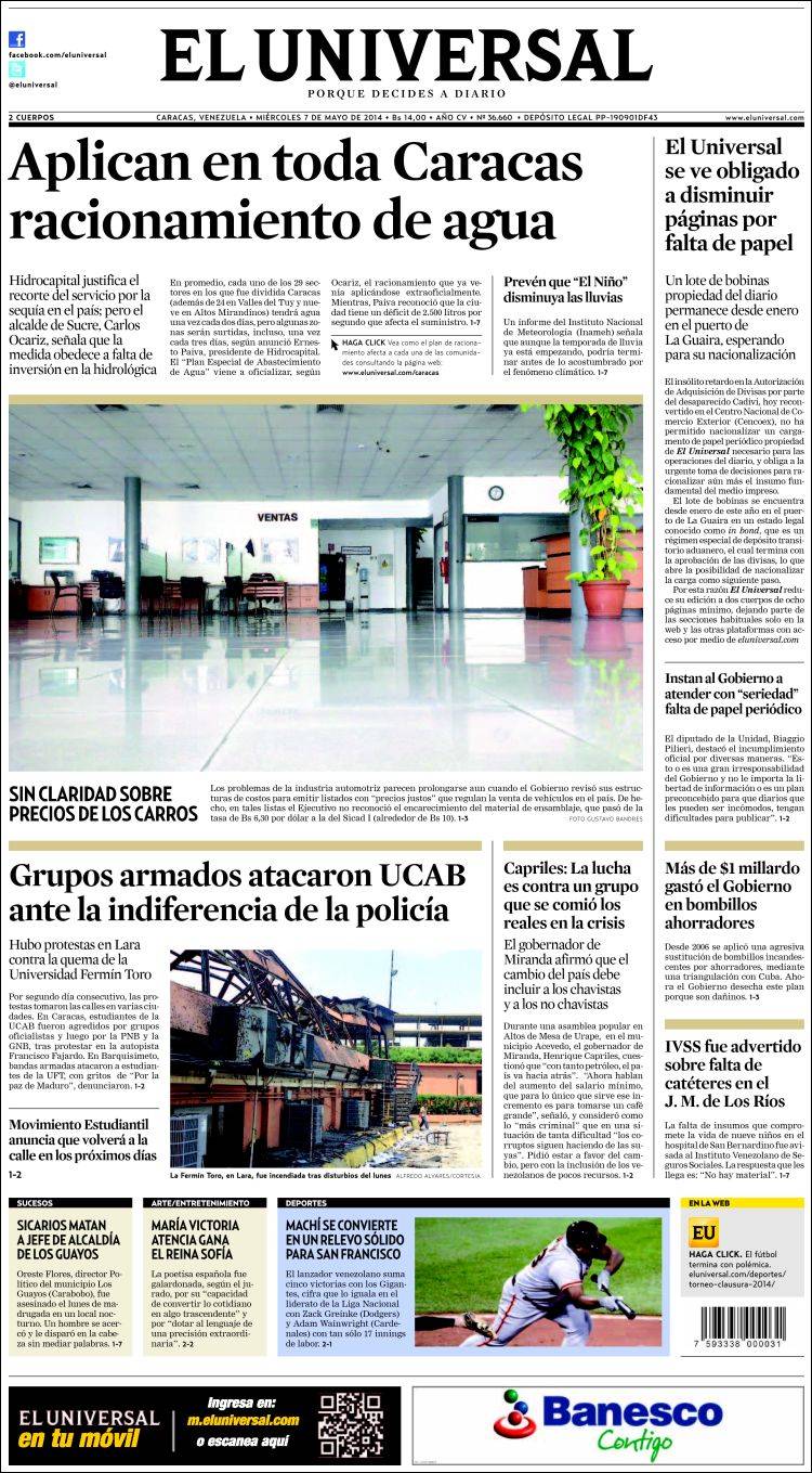 Portadas del miércoles 07 de mayo de 2014