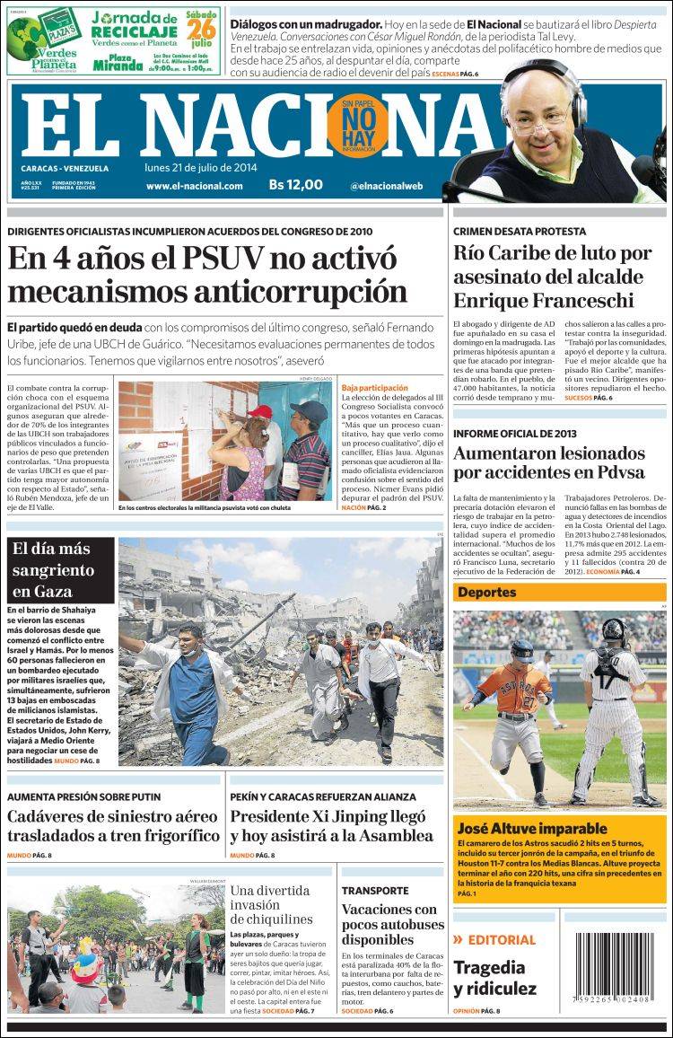 Portadas del lunes 21 de julio de 2014