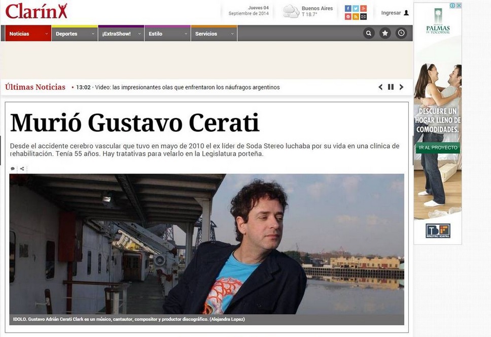 Así reseña la prensa argentina la muerte de Cerati #GraciasTotales (Imágenes)