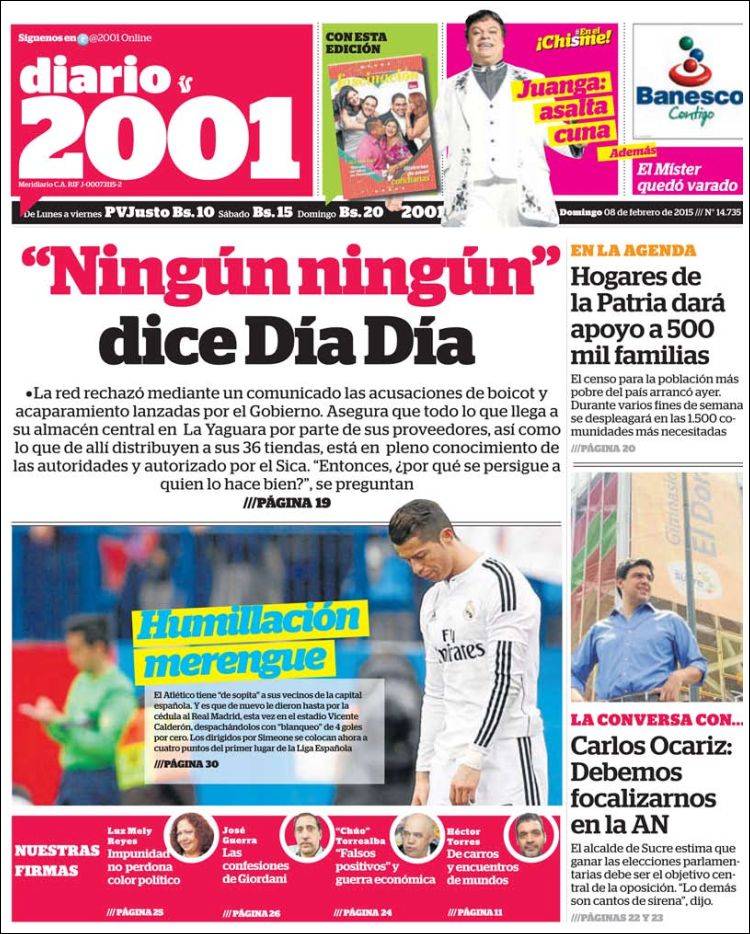 Portadas del domingo 08 de febrero de 2015