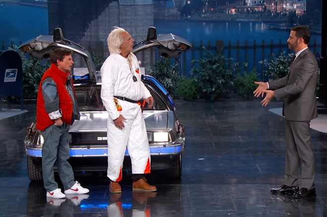 Marty y Doc Brown llegaron al futuro en el show de Jimmy Kimmel (Video)