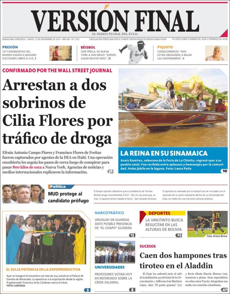 Portadas de este jueves 12 de noviembre de 2015