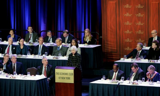 La presidenta de la Reserva Federal (Fed), Janet Yellen, en el Club Económico de Nueva York, Estados Unidos. EFE