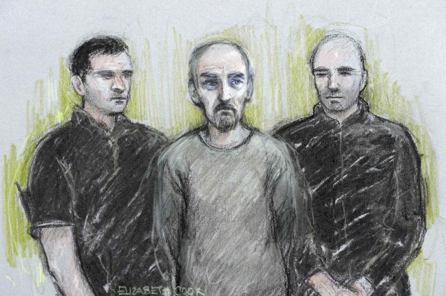 A court artist sketch by Elizabeth Cook shows Thomas Mair (C) appearing at Westminster Magistrates' Court in London, Britain June 18, 2016. Mair appeared at court on Saturday charged with the murder of Labour MP Jo Cox.   Elizabeth Cook/Press Association via REUTERS  NO COMMERCIAL OR BOOK SALES. NO SALES. NO ARCHIVES. FOR EDITORIAL USE ONLY. NOT FOR SALE FOR MARKETING OR ADVERTISING CAMPAIGNS.