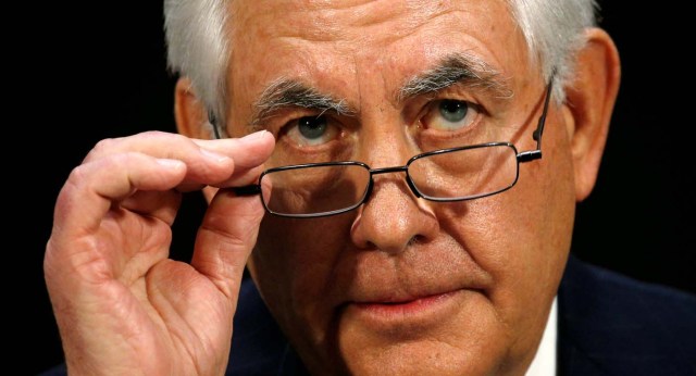 FILE PHOTO: Rex Tillerson, the former chairman and chief executive officer of Exxon Mobil, testifies during a Senate Foreign Relations Committee confirmation hearing to become U.S. Secretary of State on Capitol Hill  in Washington, U.S.  January 11, 2017. REUTERS/Kevin Lamarque/File Photo