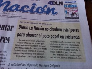 Diario La Nación de Táchira no circulará este jueves por falta de papel