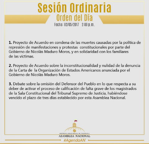 Orden del día de la Asamblea Nacional 