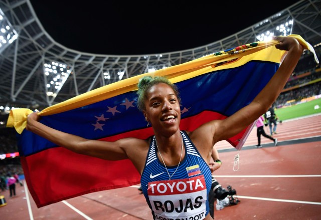 Athletics - World Athletics Championships – women’s triple jump final – London Stadium, London, Britain – August 7, 2017 – Yulimar Rojas of Venezuela reacts after winning the final. REUTERS/Dylan Martinez