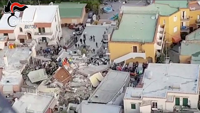 An overview from Italian Carabinieri helicopter after an earthquake hit the island of Ischia, off the coast of Naples, Italy August 22, 2017. Italian Carabinieri press office/ Handout via Reuters THIS IMAGE HAS BEEN SUPPLIED BY A THIRD PARTY.