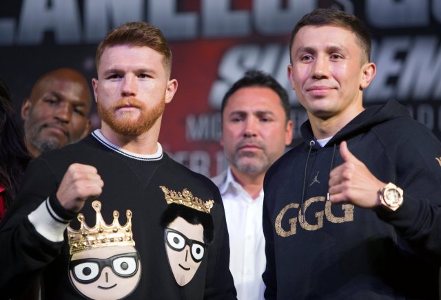 El mexicano Canelo Álvarez  y Gennady Golovkin, de Kazajistán. REUTERS/Las Vegas Sun/Steve Marcus