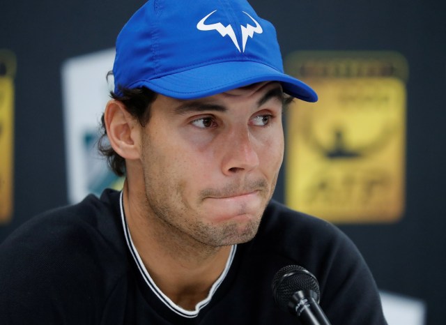 El tenista español Rafael Nadal en una rueda de prensa en París, nov 3, 2017. REUTERS/Charles Platiau