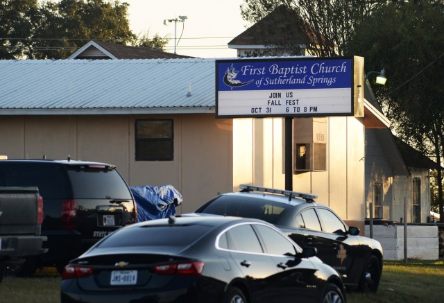 First responders are at the shooting scene at the First Baptist Church in Sutherland Springs, Texas, U.S., November 5, 2017.   REUTERS/Joe Mitchell