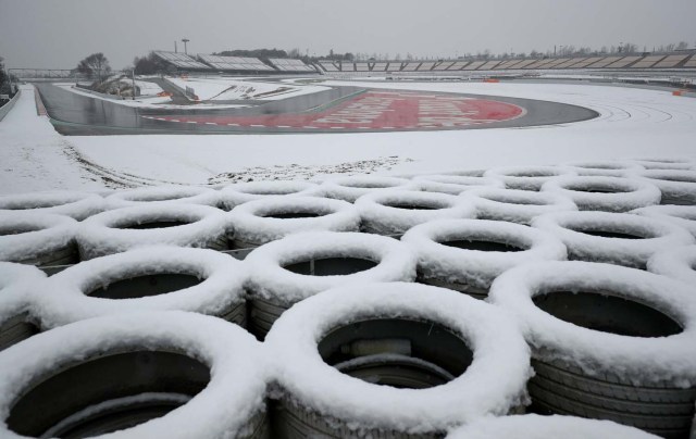 F1 Formula One - Formula One Test Session - Circuit de Barcelona-Catalunya, Montmelo, Spain - February 28, 2018 General view of snow before testing REUTERS/Albert Gea