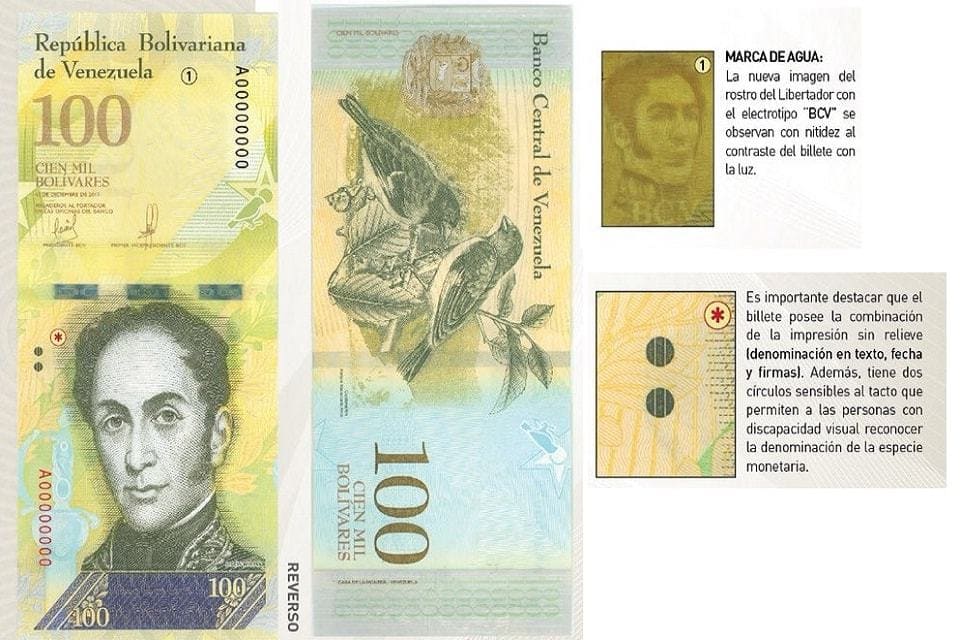 Billete de 100 mil bolívares tendrá solo siete meses de vida