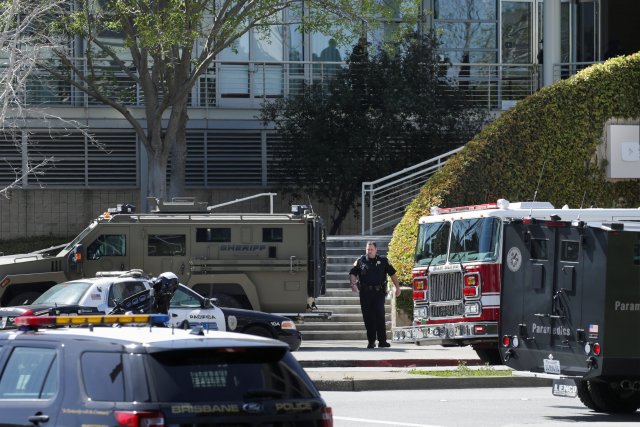 Police officers are seen at Youtube headquarters following an active shooter situation in San Bruno, California, U.S., April 3, 2018. REUTERS/Elijah Nouvelage