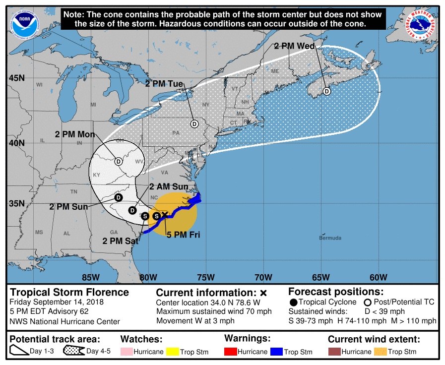 Florence se debilita a tormenta tropical mientras azota con lluvias a EEUU