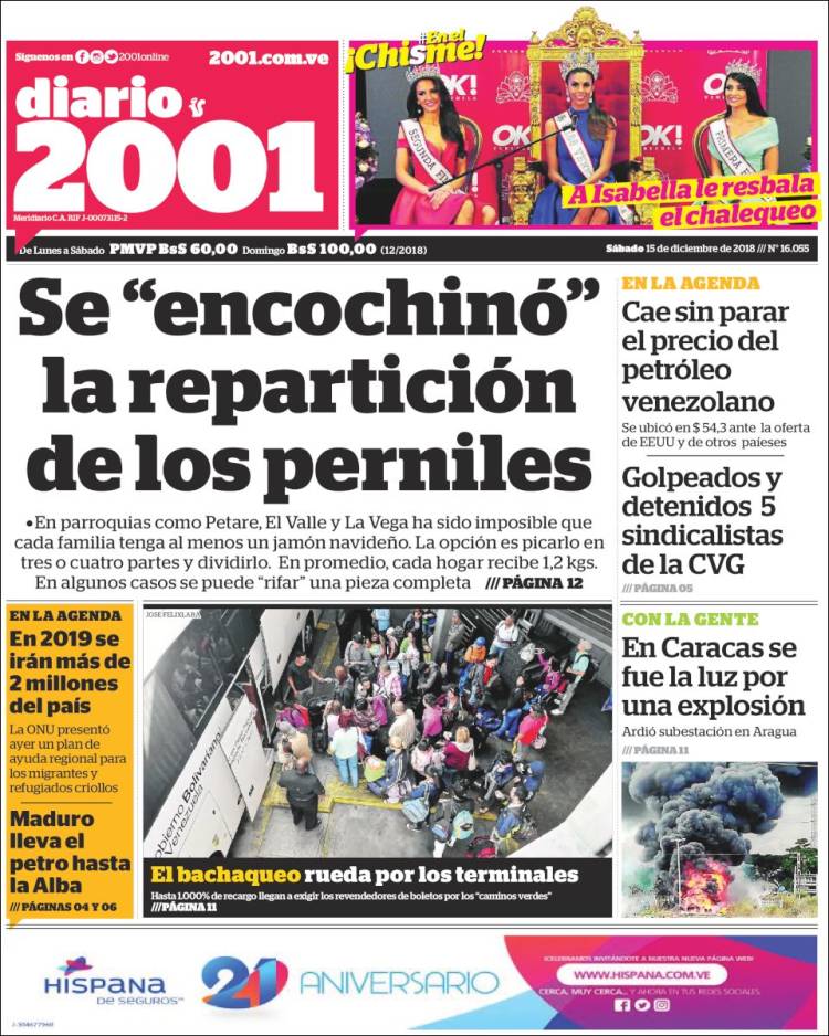 Portadas de este sábado 15 de diciembre de 2018