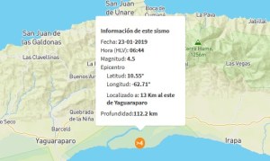 Sismo de magnitud 4.5 en Yaguaraparo #23Ene