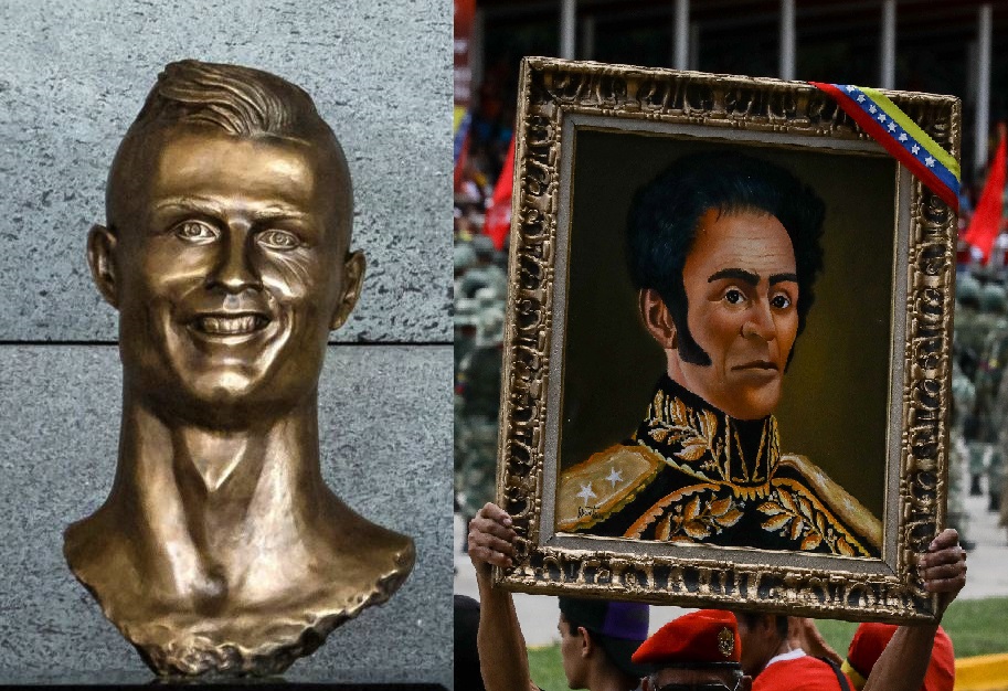 Ni el busto de Ronaldo es tan feo como este CUADRO DE BOLÍVAR que presumieron los chavistas (LA FOTO)