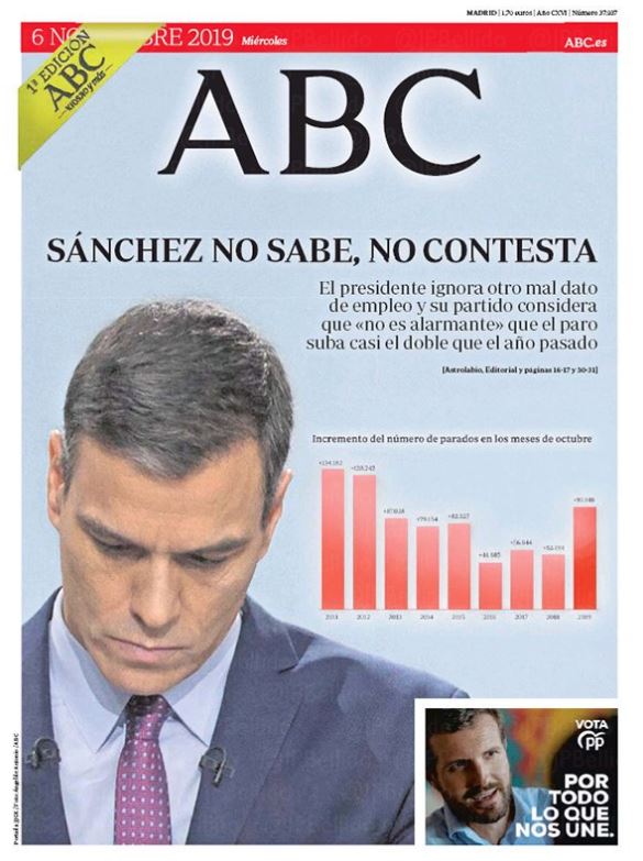 Portadas de la prensa internacional de este miércoles 6 de noviembre de 2019