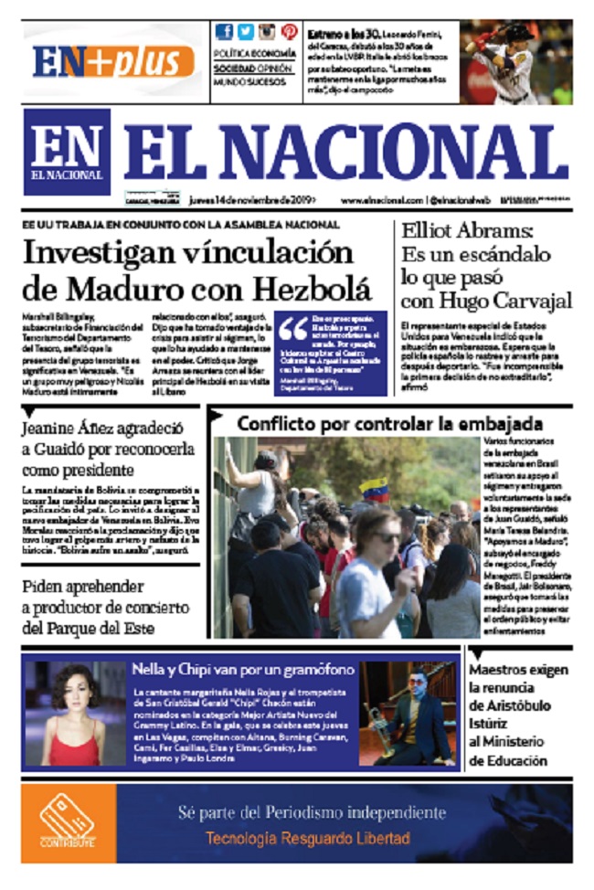 Portadas de este jueves 14 de noviembre de 2019