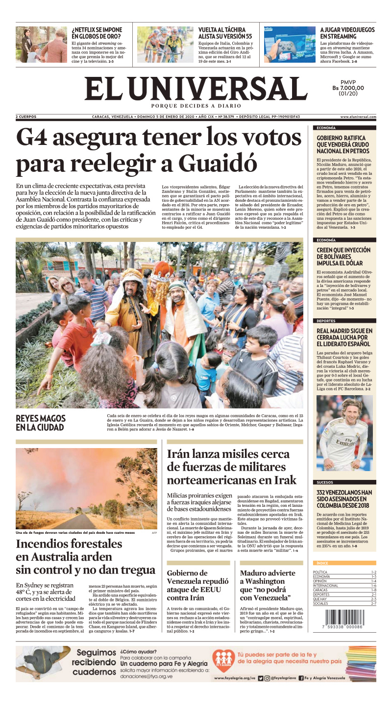 Portadas de este domingo 5 de enero de 2020