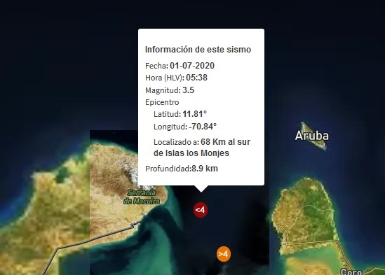 Sismo de magnitud 3.5 en la Islas Los Monjes