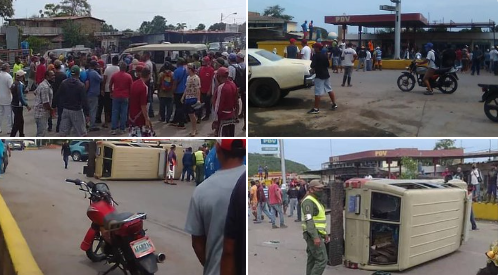 En Boca de Uchire le voltearon la camioneta a unos militares en protesta por falta de gasolina (FOTOS)