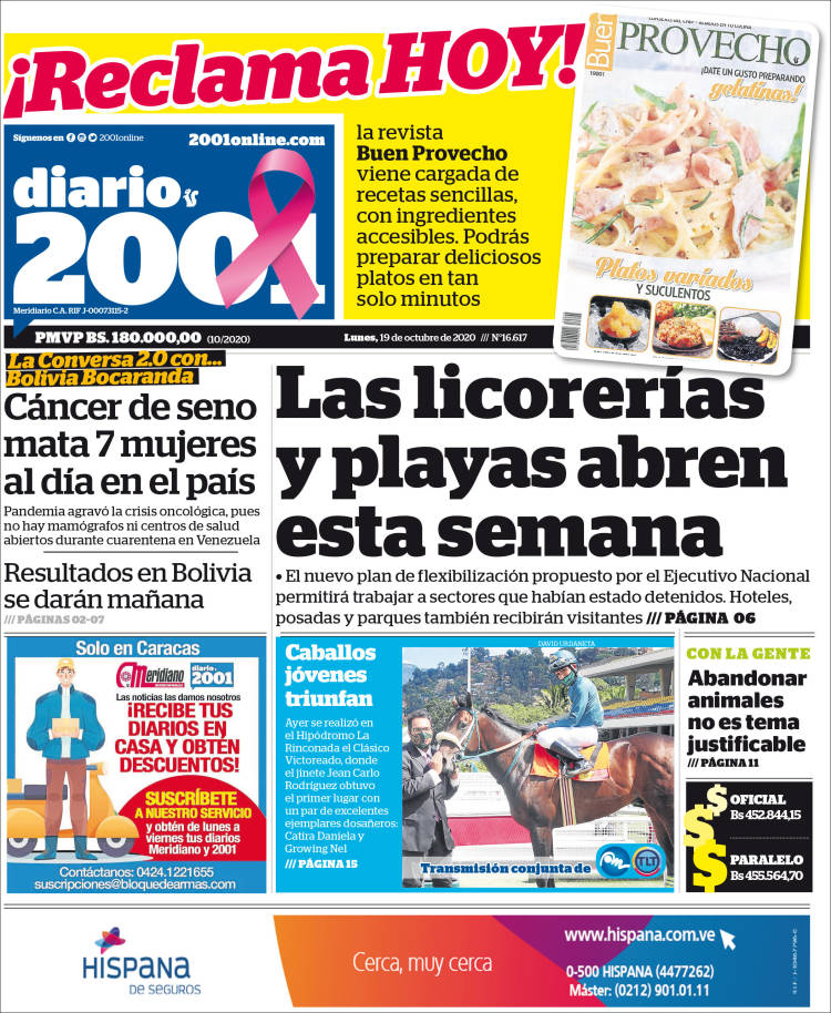 Portadas de este lunes 19 de octubre de 2020