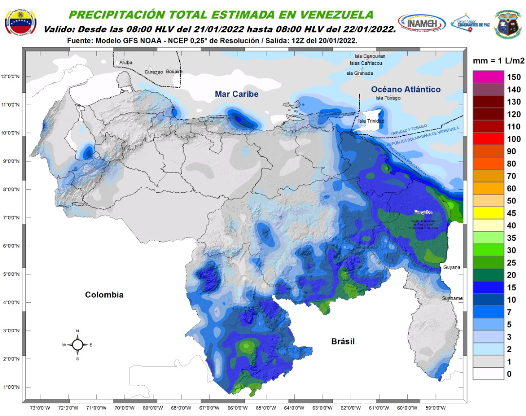 Inameh prevé lluvias y lloviznas en varios estados de Venezuela para este #21Ene