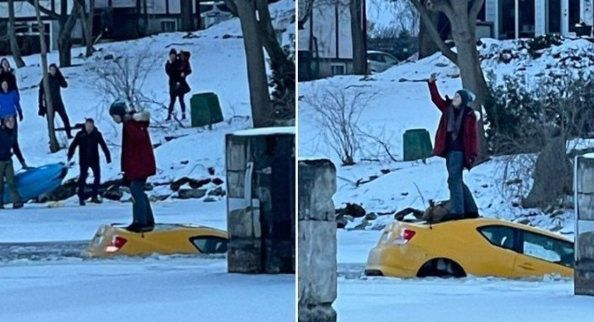 VIRAL: Se hizo selfies y videos mientras su auto se hundía en un lago congelado