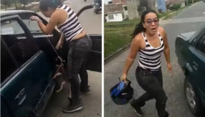 Mujer que arrastraba a su perro desde un carro le dio un botellazo a otra que la confrontó (VIDEO)