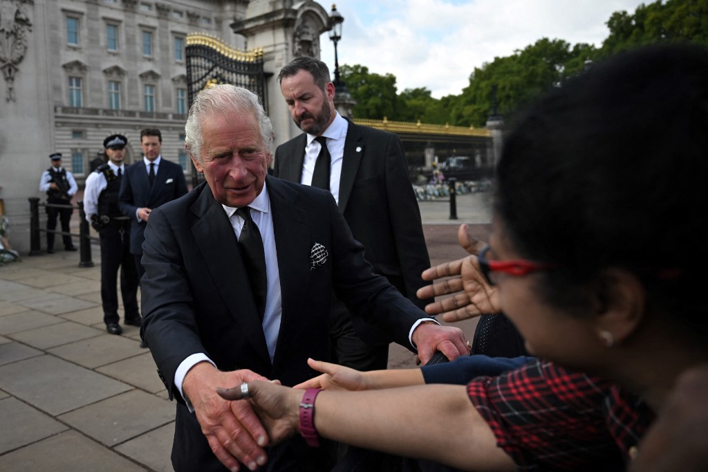Carlos III muestra una imagen cercana al saludar a admiradores en Buckingham (Fotos)