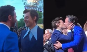 Sigue la competencia con Bad Bunny: Harry Styles besó en la boca a Nick Kroll en el Festival de Venecia