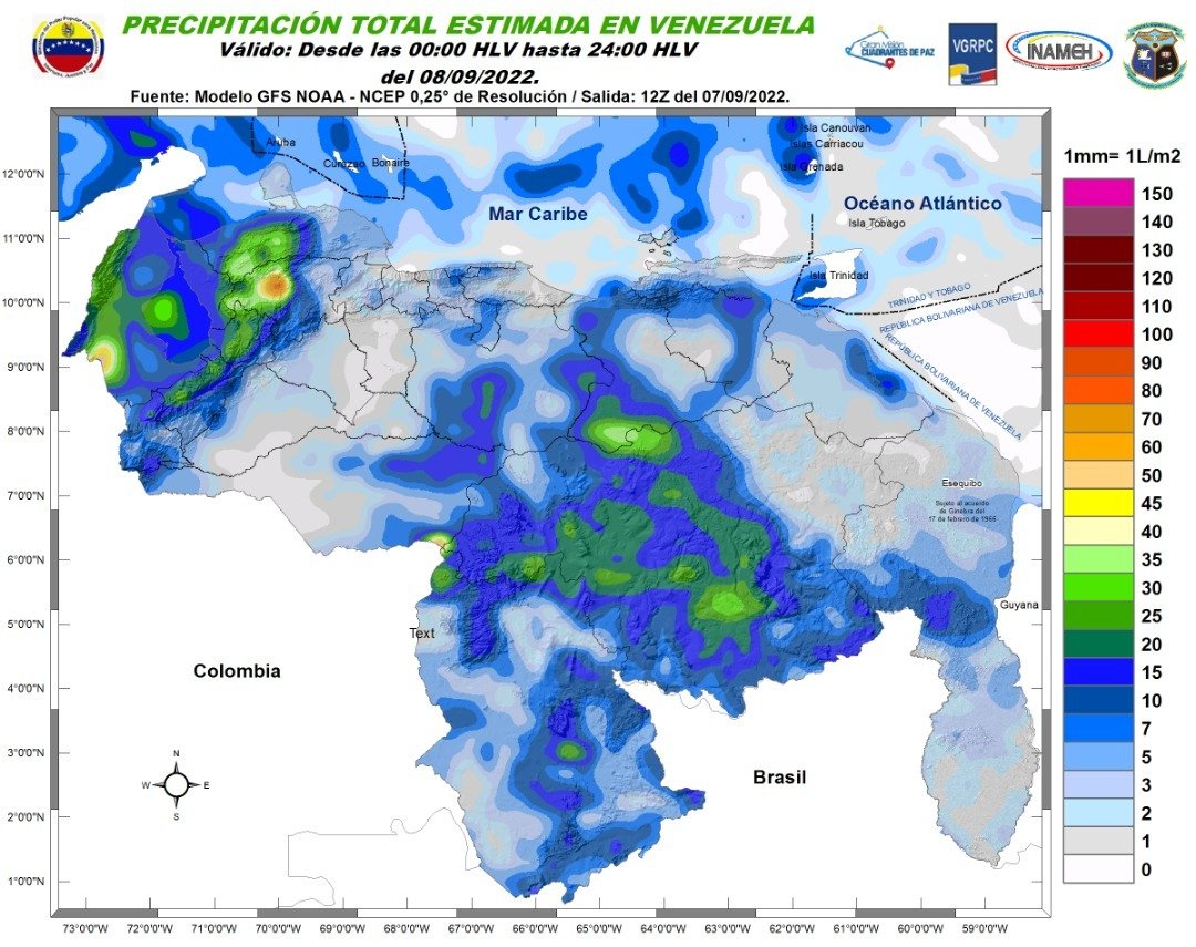 El estado del tiempo en Venezuela este #8Sep, según Inameh