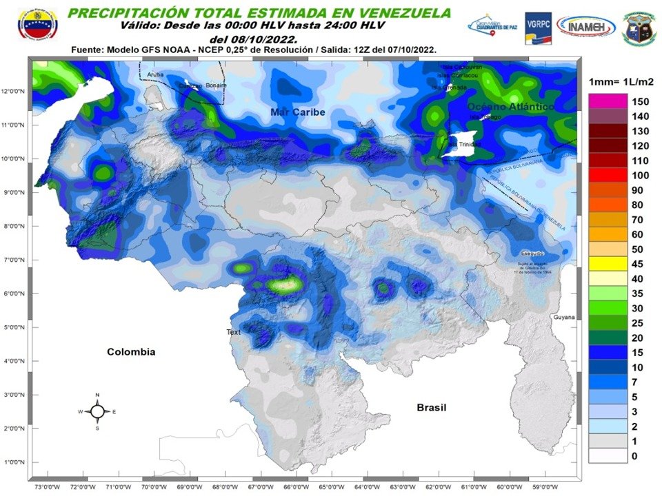 El estado del tiempo en Venezuela este #8Oct, según Inameh