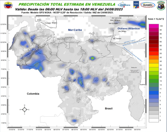 Inameh prevé nubosidad y lluvias en algunas áreas de Venezuela este #24Ago