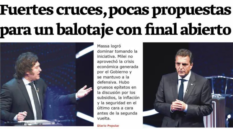 Así reseñó la prensa de Argentina el debate presidencial previo al balotaje (Portadas)